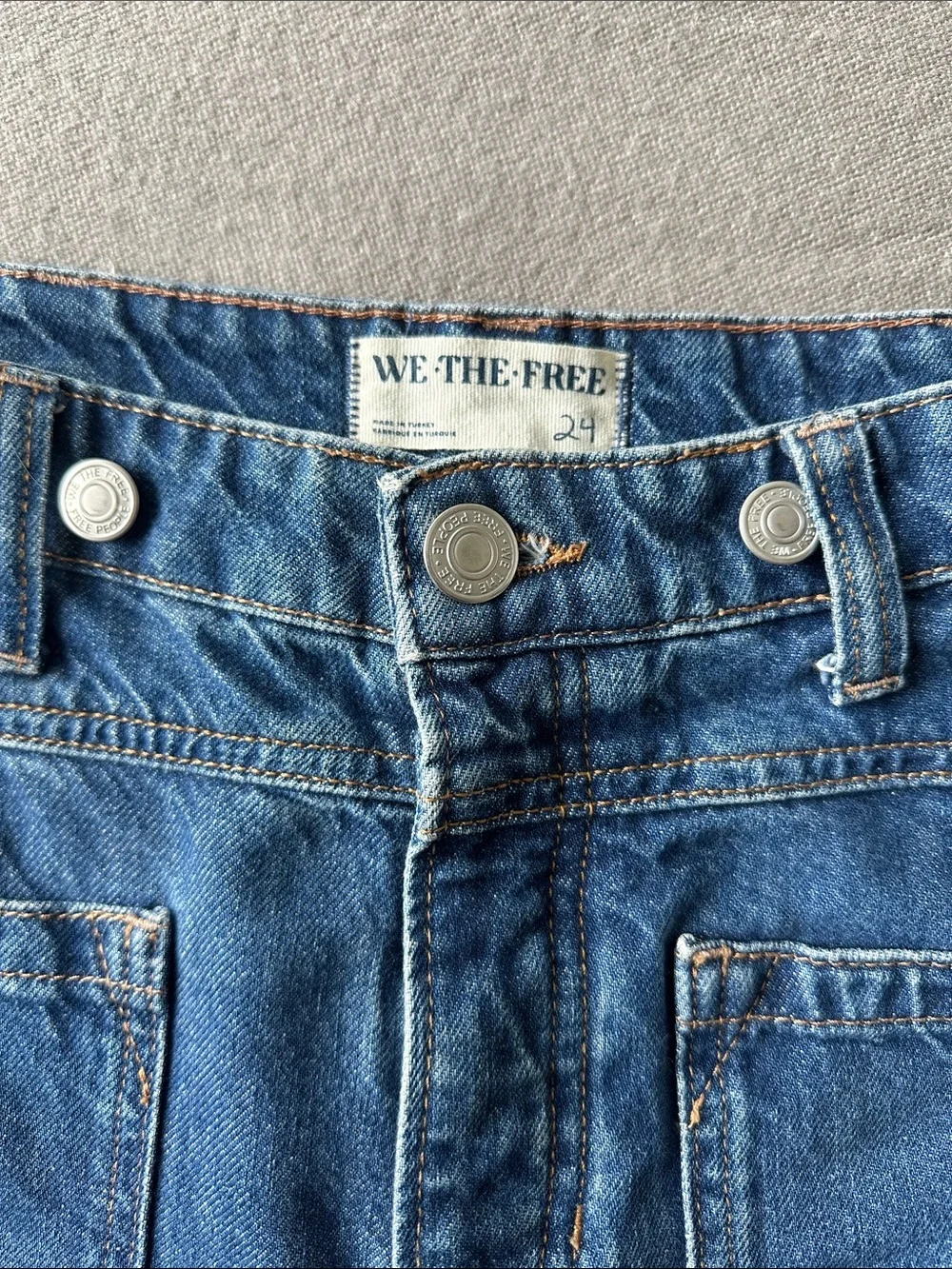 Free People mid-rise baggy jean with front pocket in blue